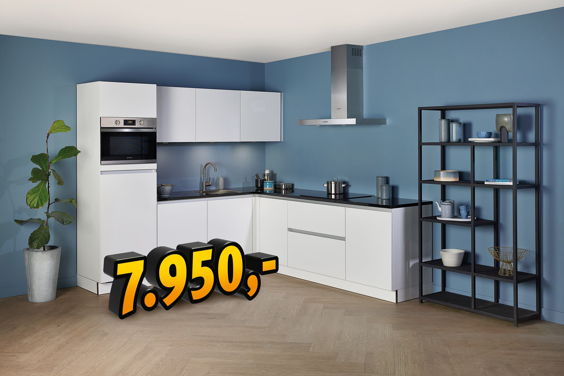 Moderne witte hoekkeuken
