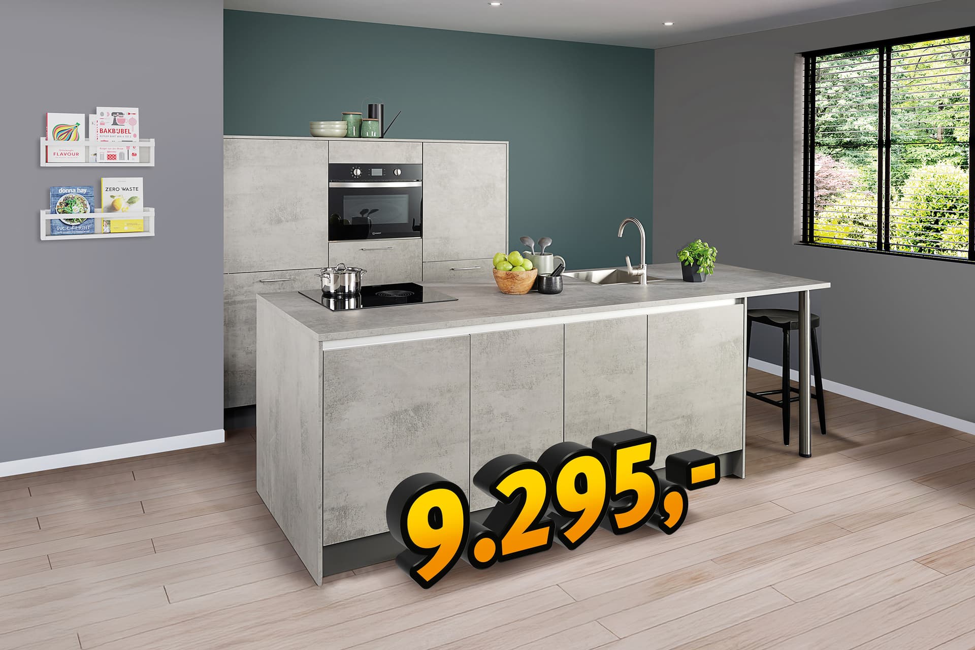 Betonlook keuken met kookeiland