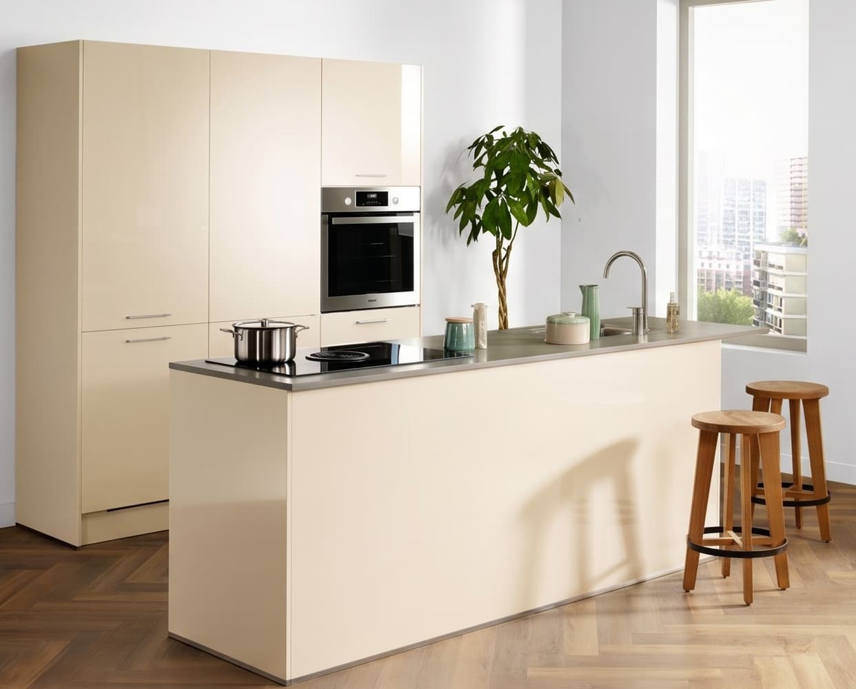 Magnolia keuken met kookeiland
