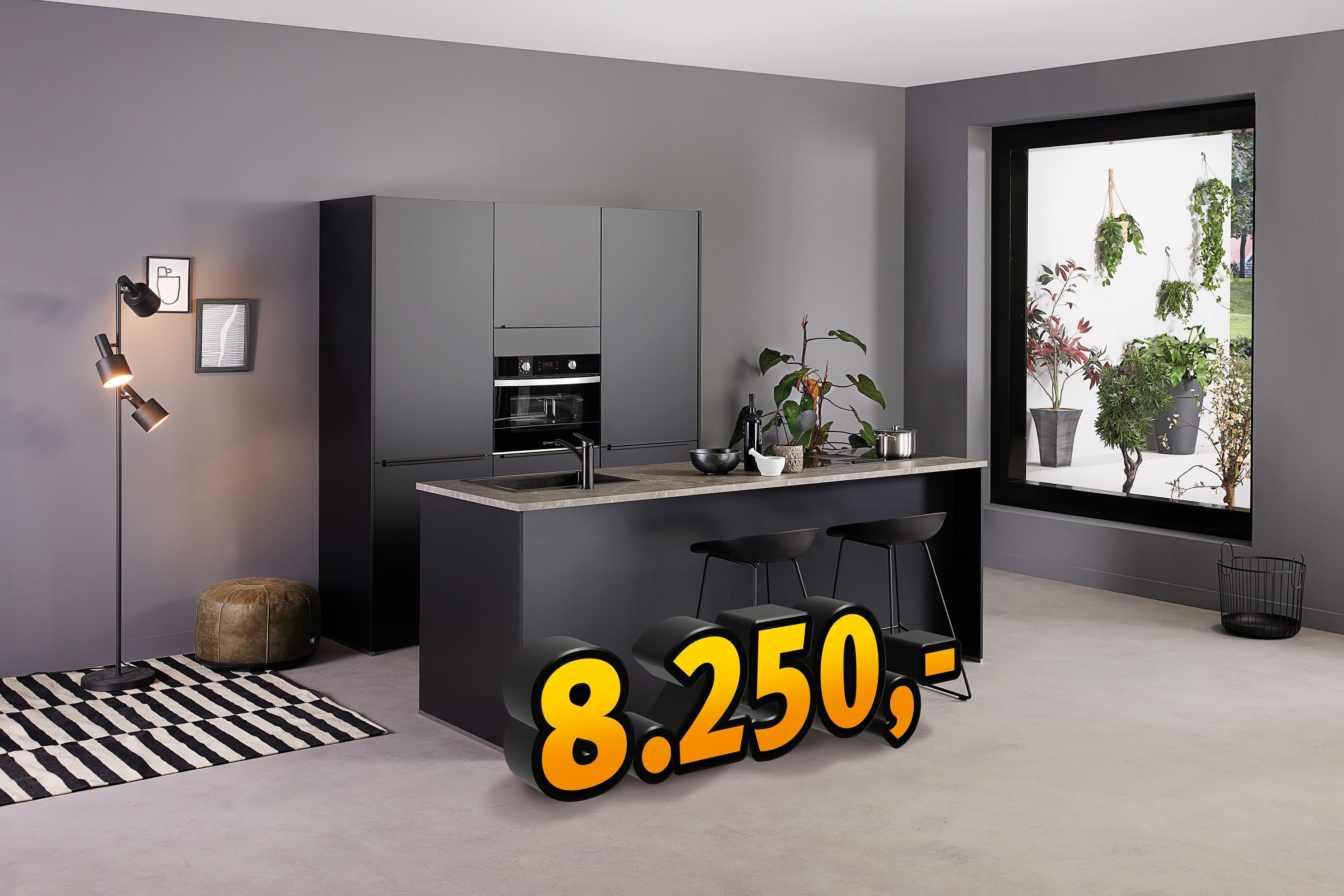 Matzwarte eilandkeuken